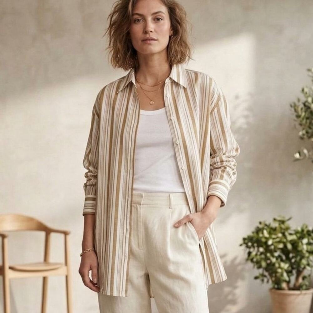 SECOND FEMALE Bristol Oversize Shirt in Bronze brown striped Cotton size Small